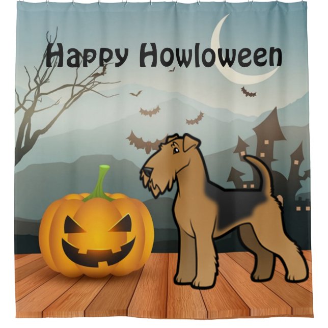 Happy Howloween Airedale Terrier Shower Curtain (Front)