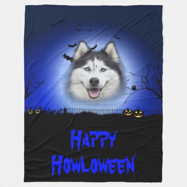 Happy Howloween Husky Fleece Blanket (Front)
