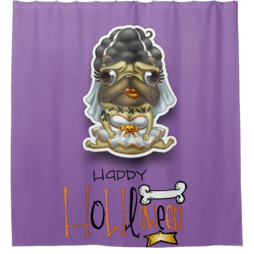 Happy Howloween Pug of the Bride Shower Curtain