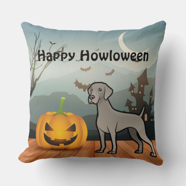 Happy Howloween Weimaraner Throw Pillow (Front)