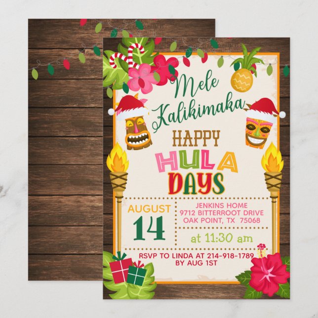 Happy HulaDays Christmas Luau Invitation (Front/Back)