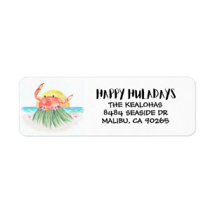 Happy Huladays Crab Hawaiian Tropical Christmas Label