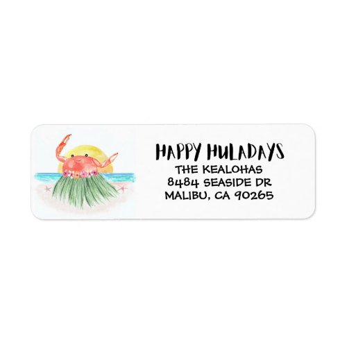 Happy Huladays Crab Hawaiian Tropical Christmas Label