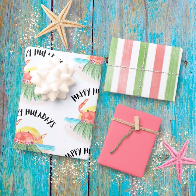 Happy Huladays Crab Hawaiian Tropical Christmas Wrapping Paper Sheets (Creator Uploaded)