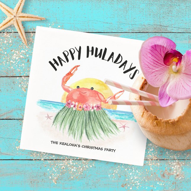 Happy Huladays Crab Tropical Beach Christmas Napkins (Creator Uploaded)