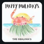 Happy Huladays Crab Tropical Beach Christmas Square Sticker<br><div class="desc">Aloha! Add a tropical touch to your Christmas correspondence with these “Happy Huladays” stickers featuring a cute crab hula dancing in the sun on the beach. Ideal for adding an island vibe to your holiday cards,  party invitations or gift wrappings. Art by KL Stock</div>