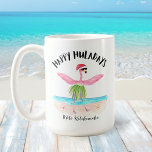 Happy Huladays Flamingo Santa Beach Christmas Coffee Mug<br><div class="desc">Bring holiday cheer with a tropical twist to your morning routine with this Happy Huladays Flamingo Beach Christmas Mug. Featuring a flamingo in Santa hat, hula dancing by the turquoise sea, it perfectly pairs Christmas and beach vibes. The mug’s generous size ensures a substantial serving of your favorite holiday brew...</div>