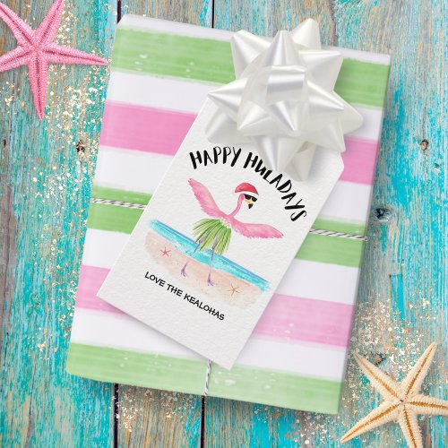 Happy Huladays Flamingo Santa Tropical Christmas Gift Tags