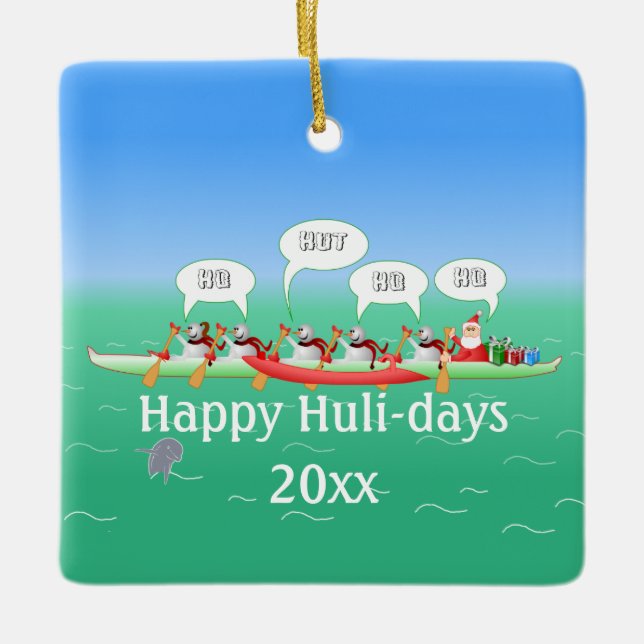 Happy Huli-days Ceramic Ornament (Front)