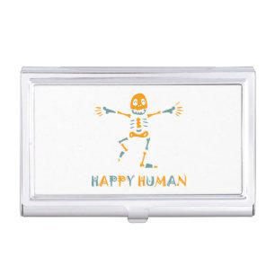 Happy human skeleton business card case