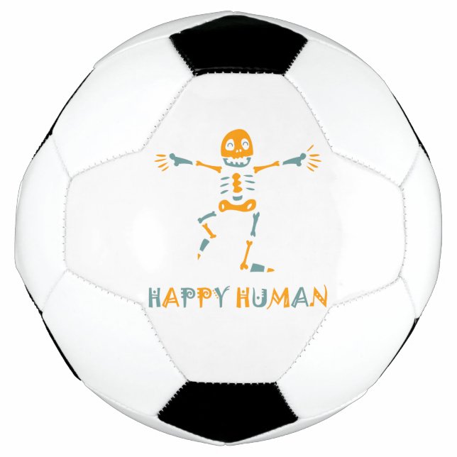 Happy human skeleton ceramic tile soccer ball (Front)