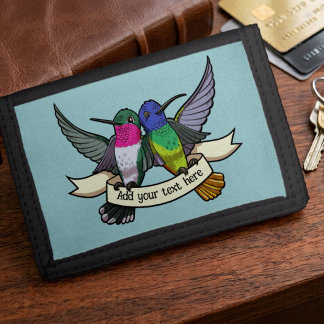 Happy Hummingbirds Custom Text Ribbon Artwork Tri-fold Wallet