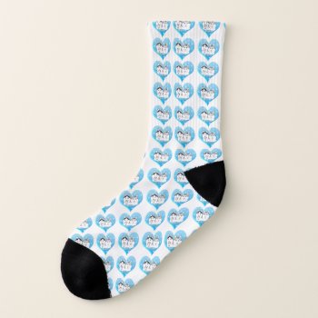 Happy Huskies Heart Blue Snowflakes Socks by EveyArtStore at Zazzle