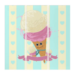 Happy Ice Cream Cone Triptych