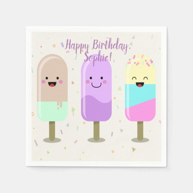 Happy Ice Cream Smiling Bars & Popsicles Napkins (Front)