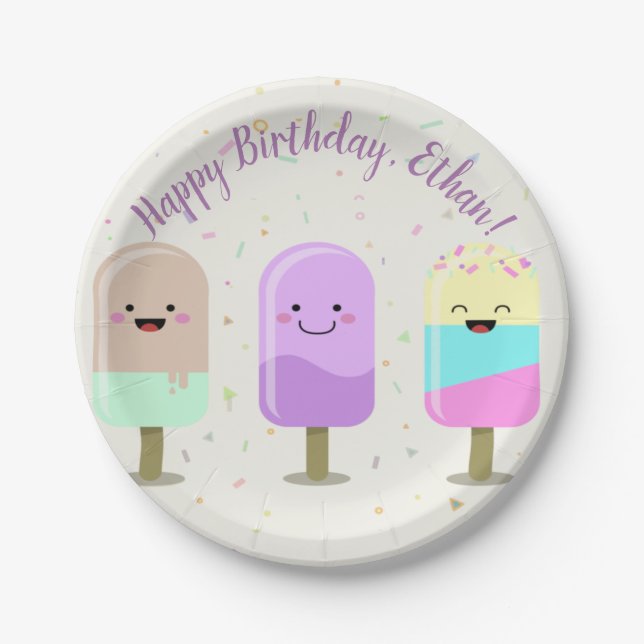 Happy Ice Cream Smiling Bars & Popsicles Paper Plates (Front)