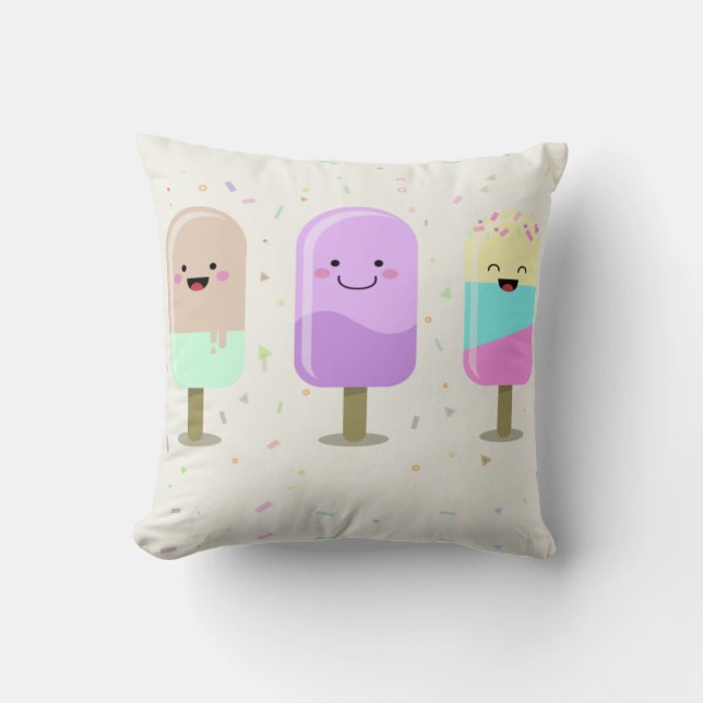 Happy Ice Cream Smiling Bars & Popsicles Throw Pillow (Front)