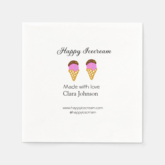 Happy Icecream add name website social media  Napkins (Front)