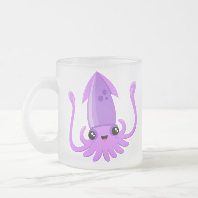 Happy Ika Frosted Glass Coffee Mug (Left)
