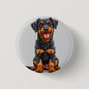 Happy Illustration of a Black and Tan Dog Button