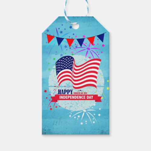 Happy Independance Day American Flag Illustration Gift Tags