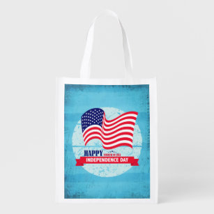 Happy Independance Day American Flag Illustration Reusable Grocery Bag