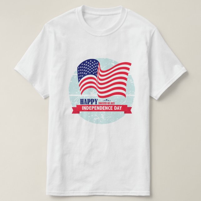 Happy Independance Day American Flag Illustration T-Shirt (Design Front)