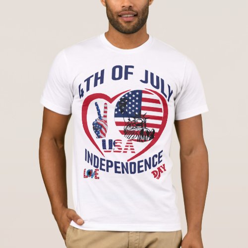 Happy Independence Day 4Th Of July 1776 LOVE USA T_Shirt