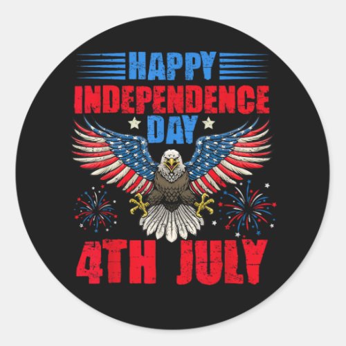 Happy Independence Day 4th Of July Eagle Fireworks Classic Round Sticker