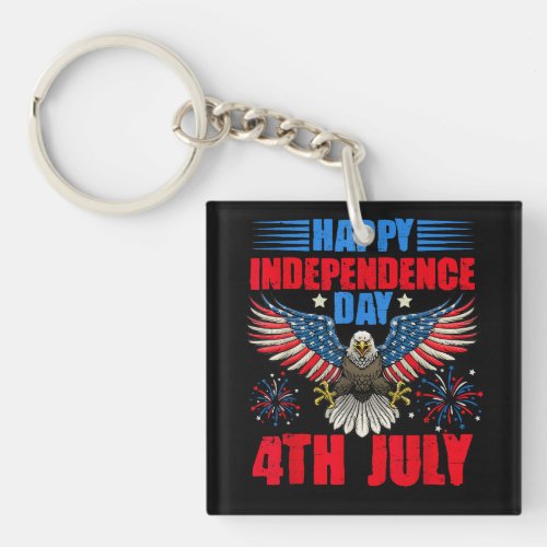 Happy Independence Day 4th Of July Eagle Fireworks Keychain