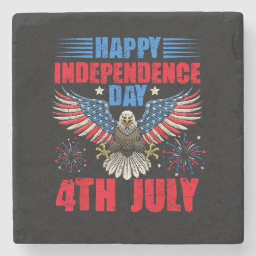 Happy Independence Day 4th Of July Eagle Fireworks Stone Coaster