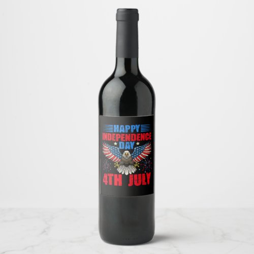 Happy Independence Day 4th Of July Eagle Fireworks Wine Label