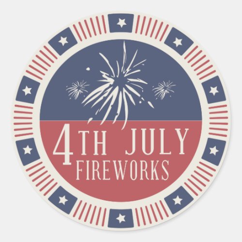 Happy Independence Day 4th Of July Fire Works Classic Round Sticker