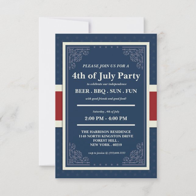 Happy Independence Day 4th of July  Invitation (Front)