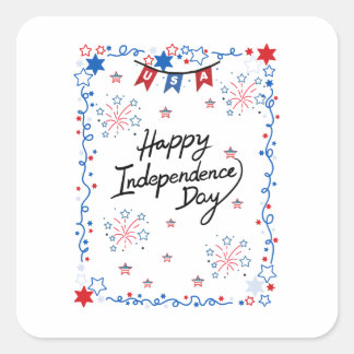 Happy Independence Day Greeting Card USA 4th July  Square Sticker