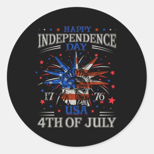 Happy Independence Day Patriotic US Flag 4th July Classic Round Sticker