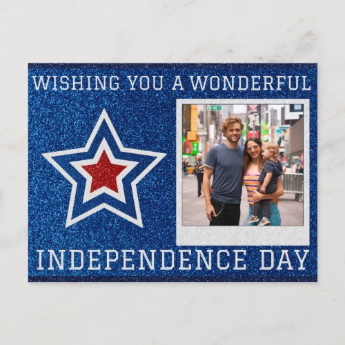 Happy Independence Day Photo Glitter Postcard