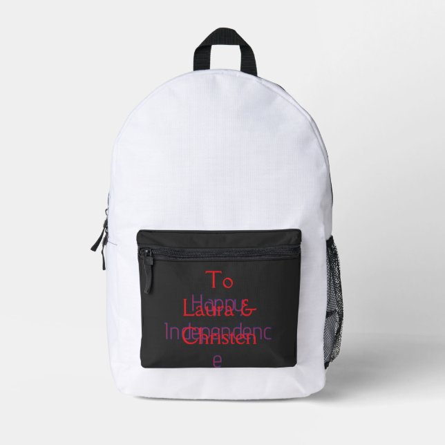 happy independence day red blue name date simple printed backpack (Front)
