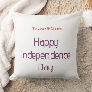 happy independence day red blue name date simple throw pillow