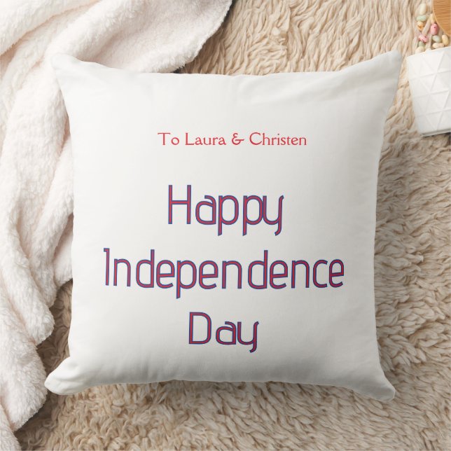 happy independence day red blue name date simple throw pillow (Blanket)