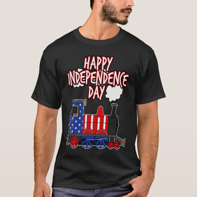 Happy Independence Day Train American Flag USA 4th T-Shirt (Front)