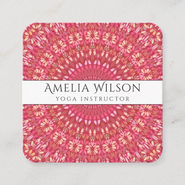 Happy Indian Summer Mandala Square Business Card (Front)