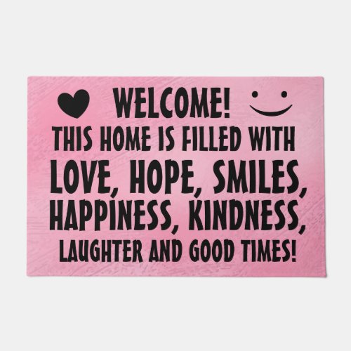 Happy Inspirational Quote Print Cute Pink Doormat