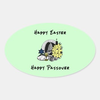 Happy Interfaith Easter And Passover Oval Sticker by bonfirechristmas at Zazzle