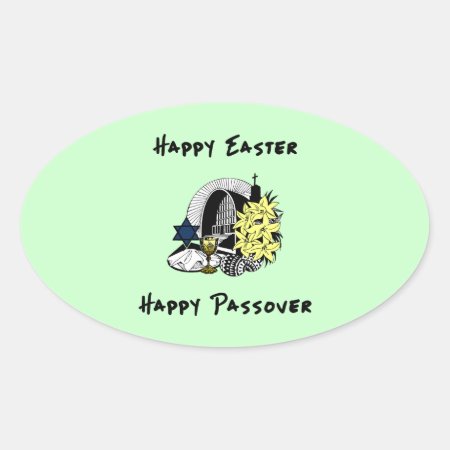 Happy Interfaith Easter And Passover Oval Sticker
