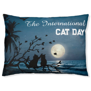Happy International Cat Day Black Cat Under Moon Pet Bed