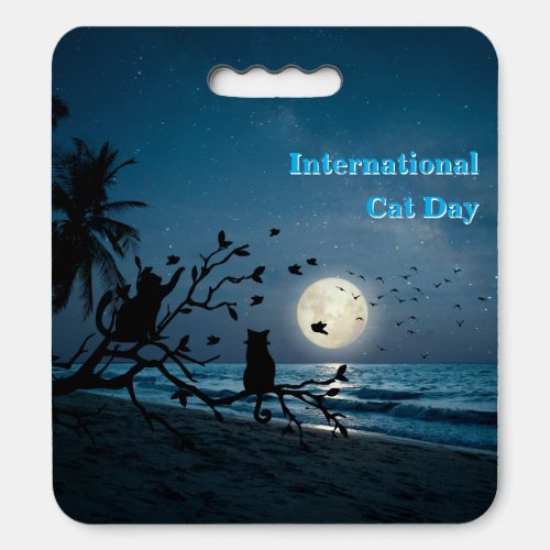 Happy International Cat Day Black Cat Under Moon Seat Cushion