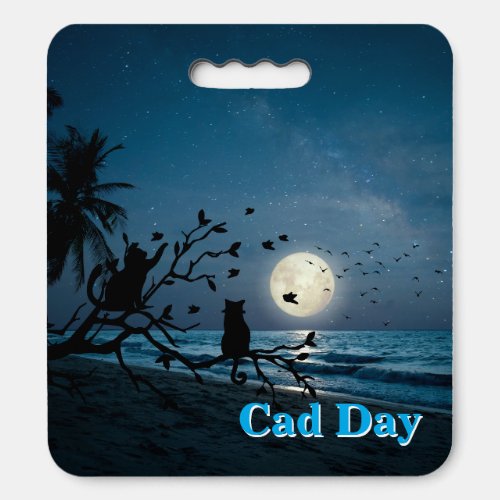 Happy International Cat Day Black Cat Under Moon Seat Cushion