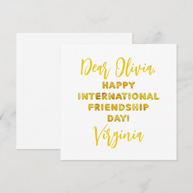 Happy International Friendship Day Note Card (Front/Back)