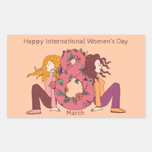 Happy International Womens Day 8 March Rectangular Sticker